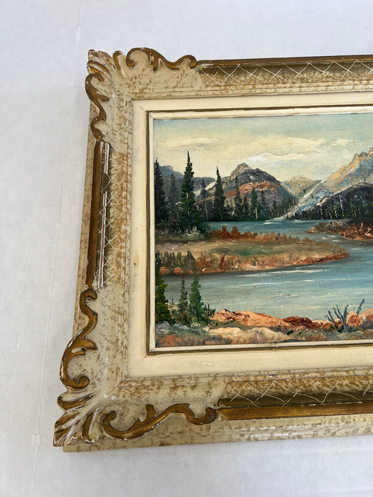 Vintage Teton Mountains Scenic Landscape Framed 1971 painting by F.D. Lessley.