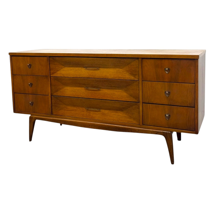 Mid-Century Modern Nine-Drawer Dresser or Credenza with Diamond Faceted Drawers