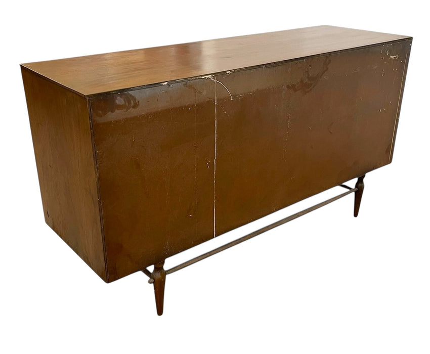Vintage Mid-Century Modern 6-Drawer Walnut Dresser with Brass Toned Hardware