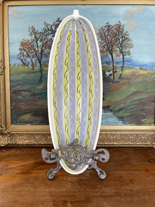 Vintage Mid-Century Modern Poole Pottery England Oval Serving Dish - Abstract Leaf Pattern, Yellow and Gray