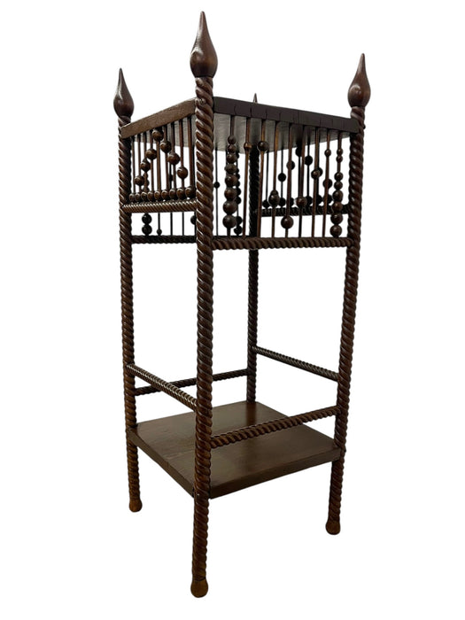Vintage Barley Twist Wood Plant Stand / Side Table with Turned Spindle Gallery and Finials