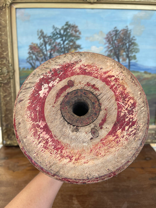 Industrial Wooden Textile Mill Bobbin or Spool with Red Painted Ends
