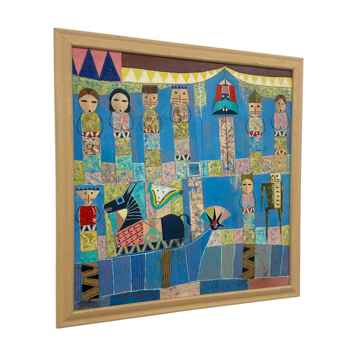 Original 1993 "Prana" Ubud Bali Modern Primitive Painting – Vintage Geometric Balinese Folk Art