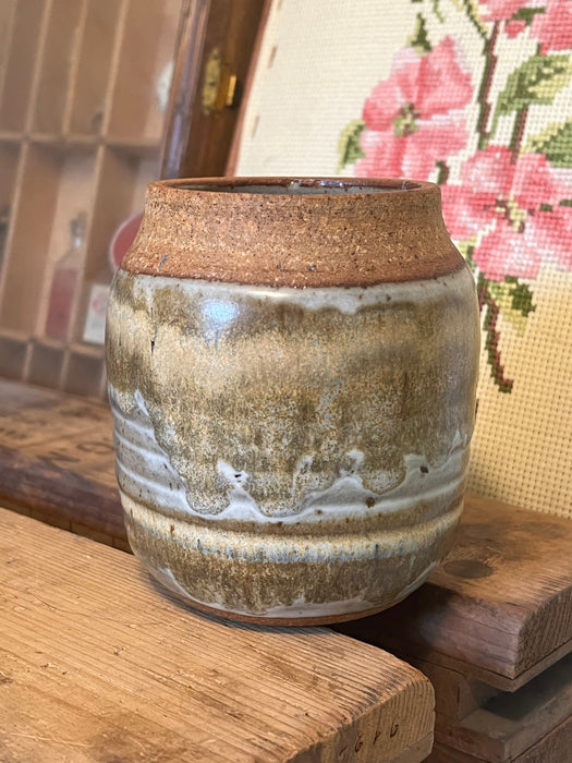 Vintage Signed Studio Pottery Vase With Nice Glaze Details as Is.