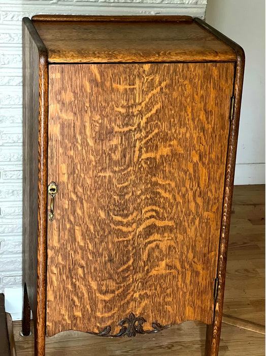 Antique Sheet Music Tiger Oak Cabinet, Record Cabinet, Side Table