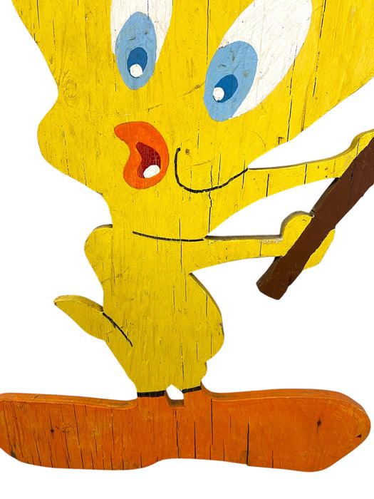 Vintage Hand-Painted Tweety Bird Wooden Cutout Sign with Mallet