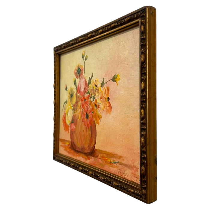 Vintage Floral Still Life Oil Painting – Signed A. Hoodless – Framed Impressionist Flower Art