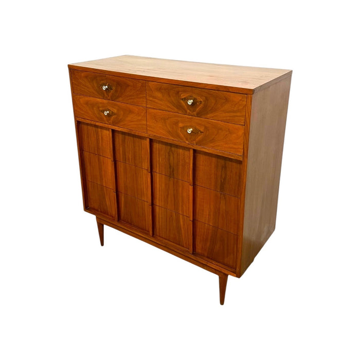 Vintage Mid-Century Modern 5 Drawer Dresser With Diamond Parquet Accent Inlay and Dovetailed Drawers