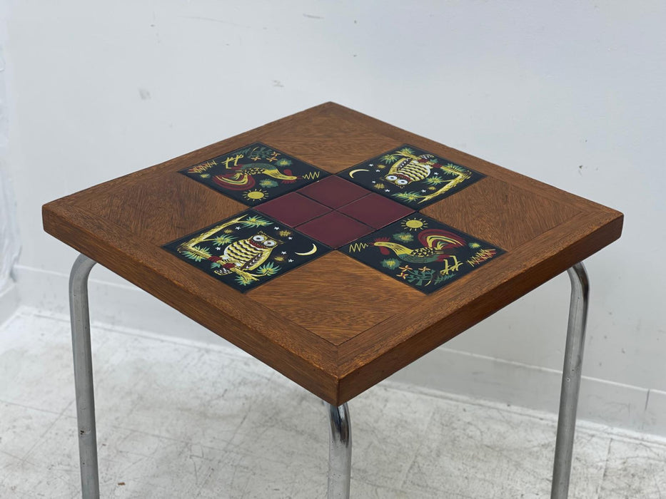 Vintage Mid Century Modern Accent Table with Tile top