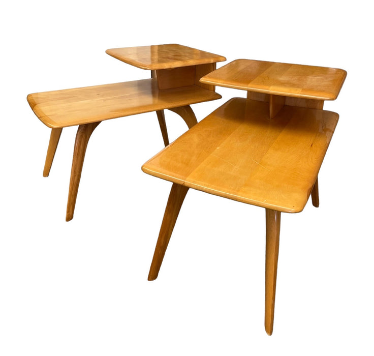 Vintage Solid Wood Maple Mid Century Modern End Table Set by Heywood Wakefield Original Finish