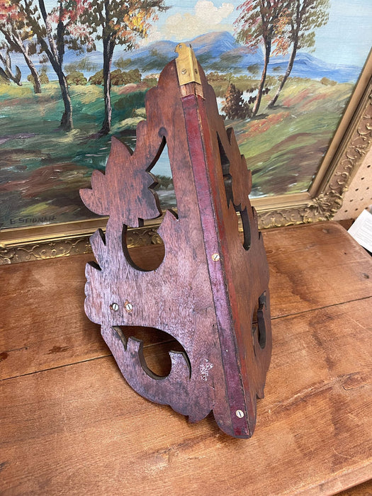 Vintage Ornate Hand Carved Wooden Corner Hanging Shelf With Leaf Motif.