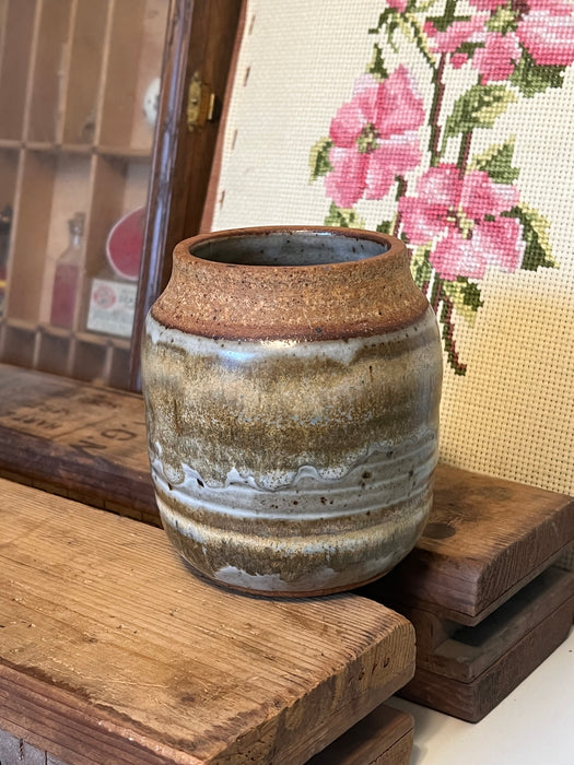 Vintage Signed Studio Pottery Vase With Nice Glaze Details as Is.