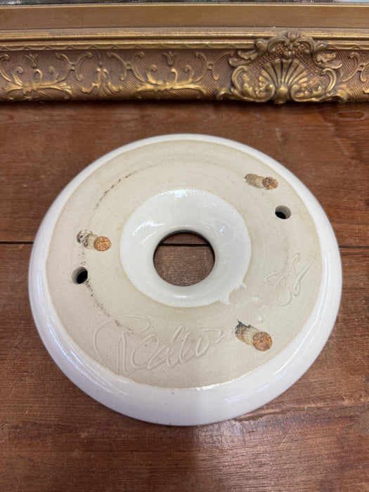 Vintage Signed Handmade Ceramic duck Art Decorative Ceramic Disc with Geometric Bird Design