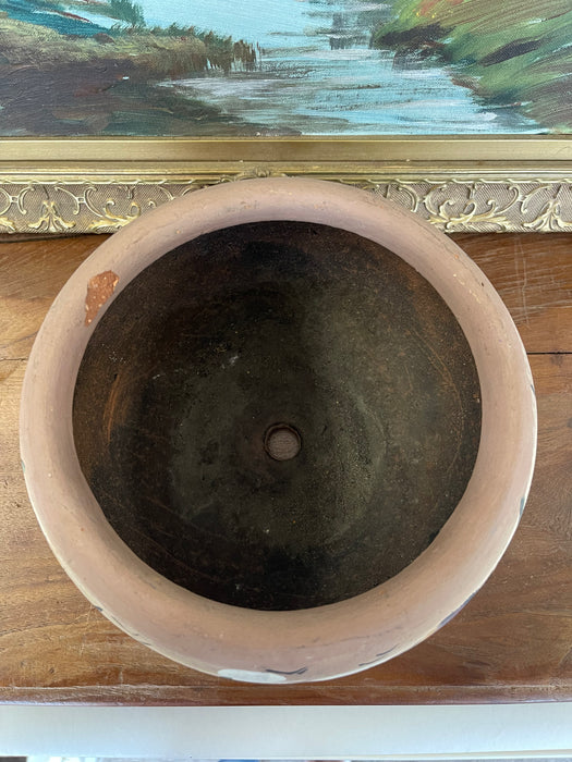 Hand-Painted Terracotta Desert Landscape Pot Marked "Mexico"