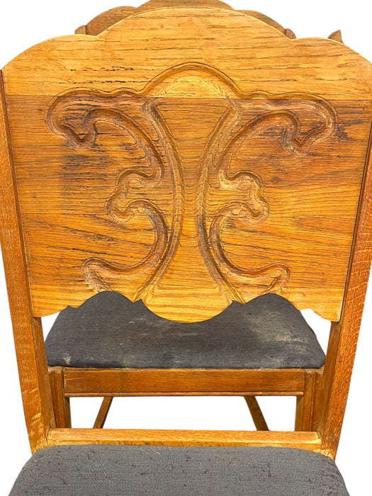 Vintage Set of 4 Carved Dining Chairs with Upholstered Seats.
