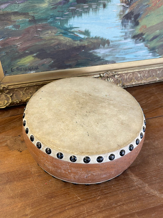 Vintage Handcrafted Drum with Metal Stud Detailing