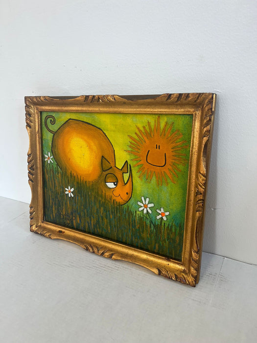 Vintage Mid Century Modern 1967 signed Dingo colorful Framed painting.