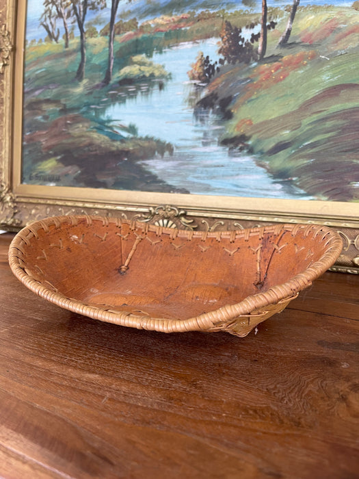 Vintage Likely Native American Birch Bark and Sweetgrass Hand-Sewn Bowl