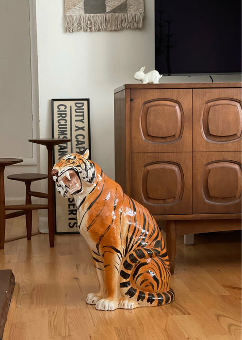 Vintage Italian Ceramic Tiger Statue Sculpture Mid Century Modern Hollywood Regency Style 1950's (Available by Online Purchase Only)