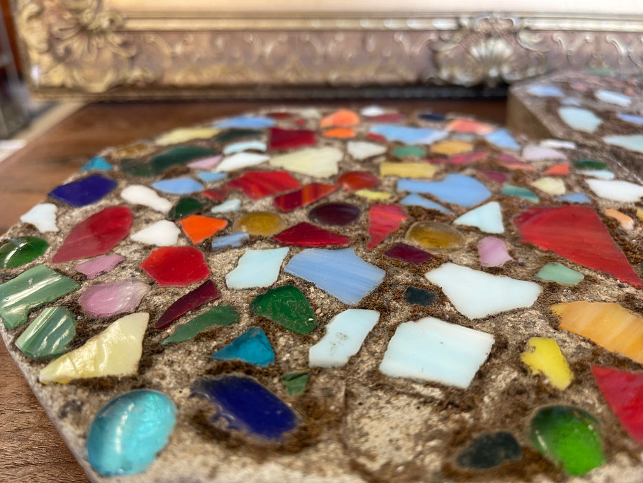 Pair of Vintage Mosaic Glass and Concrete Octagonal Stepping Stones