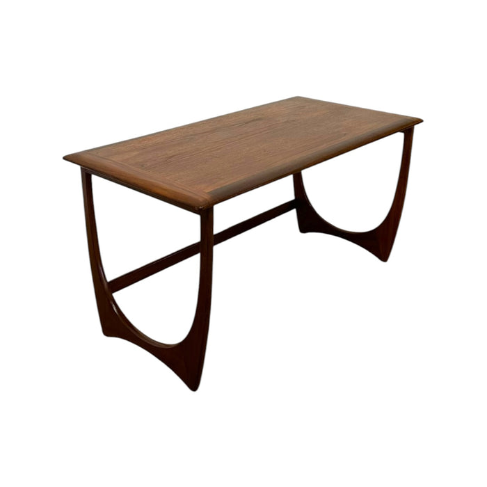 Mid-Century Modern Sculptural Walnut Coffee Table – Vintage MCM Crescent U-Base Low Table