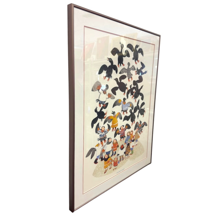 Vintage Rie Muñoz "Guillemot Legend" Framed Art Print – 1988 Alaskan Folk Art Illustration