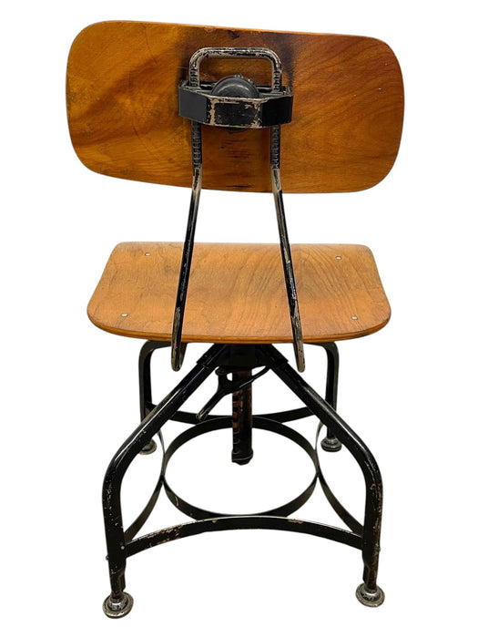 Vintage Industrial Adjustable Height Drafting Chair with Bentwood Seat