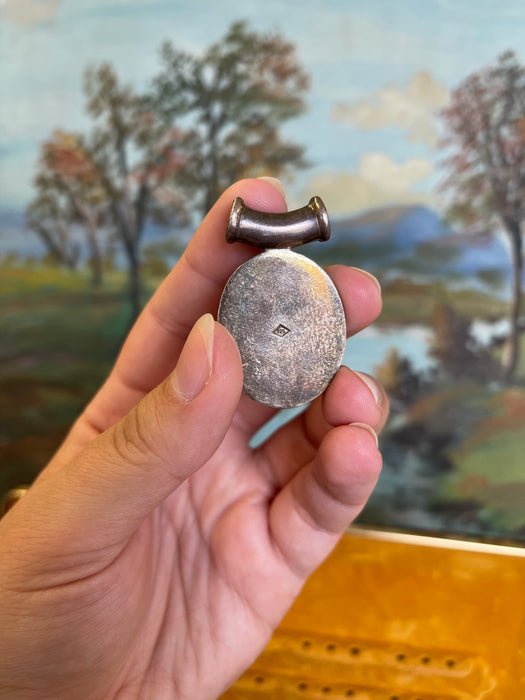 Vintage Sterling Silver Pendant with Oval Blue Cabochon Stone, Marked 925
