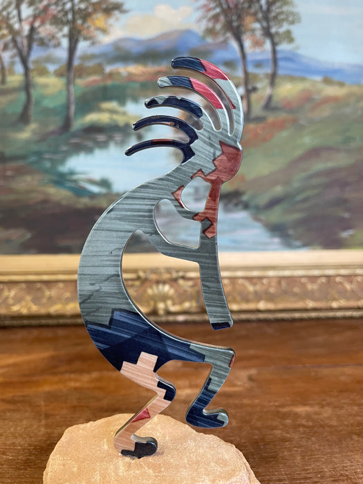 Southwestern Kokopelli Stone Inlay Sculpture on Natural Sandstone Base