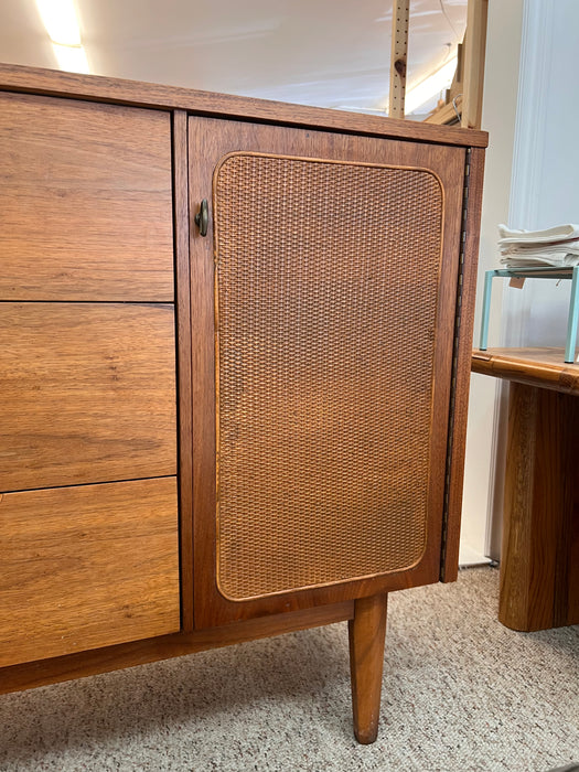 Vintage Mid Century Modern Solid Walnut Dresser Set Brass Hardware by Lane Furniture Altavista Line