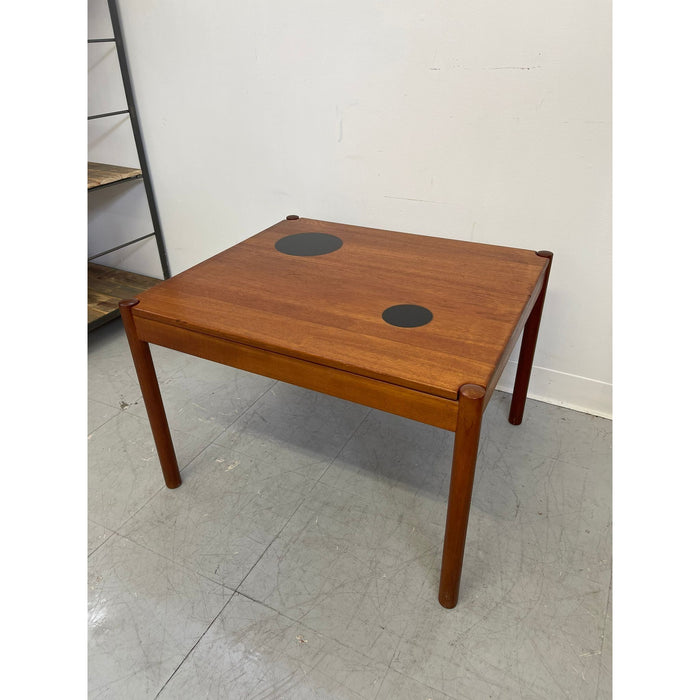 Vintage Danish Flip Top Coffee Table With Circle Accents.