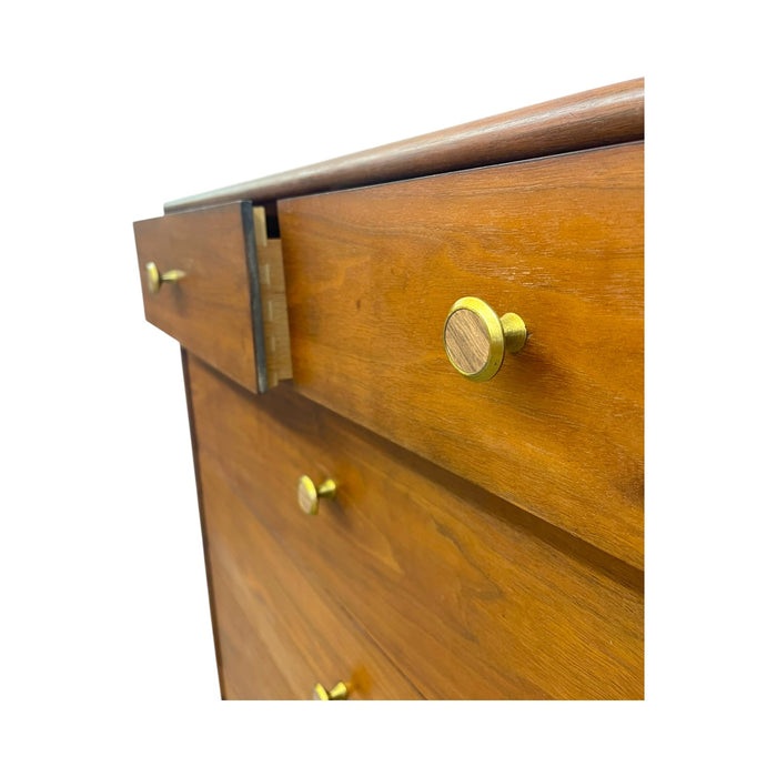 Mid-Century Modern Drexel Declaration Walnut Tallboy Dresser by Kipp Stewart – 6-Drawer MCM Chest