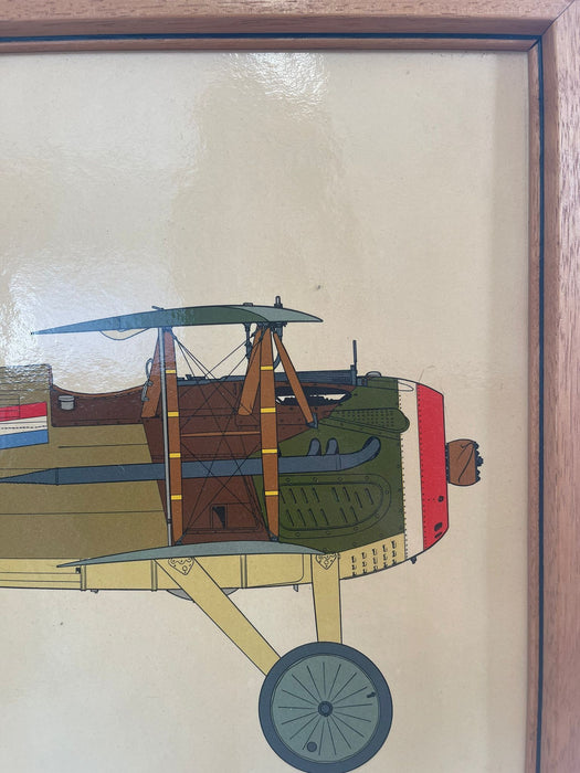 Vintage Framed Lithograph Print of a SPAD S.13 1917 plane.