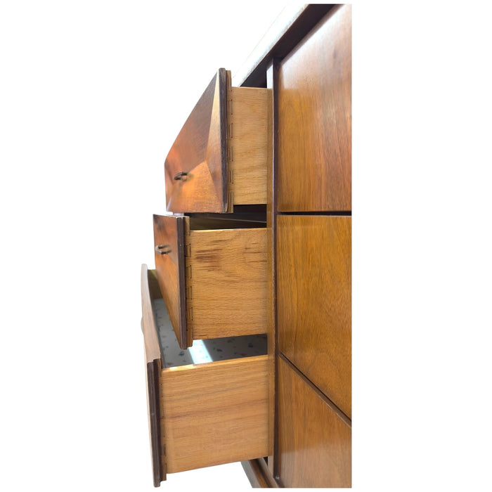 Mid-Century Modern Nine-Drawer Dresser or Credenza with Diamond Faceted Drawers