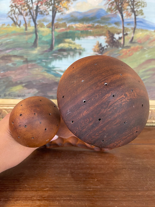 Vintage Mid-Century Hand-Carved Monkey Pod Wood Mushroom Sculpture by Leilani, Made in Philippines.