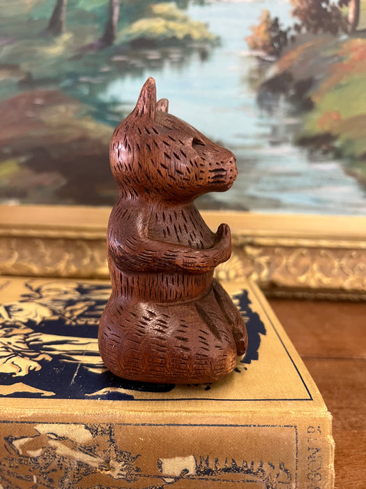 Handmade Solid wood Yoga Cat Sculpture.