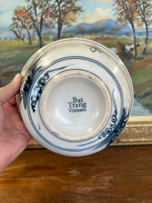 Vintage Bat Trang Vietnamese Ceramic Bowl with Hand-Painted Dragonfly Motif