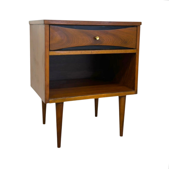 Vintage Mid Century Modern Walnut Nightstand with Open Cubby & Drawer