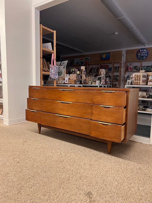 Vintage Mid Century Modern Solid Walnut 9 Drawer Dresser and a 5 Drawer Chest Set by Kent Coffey.