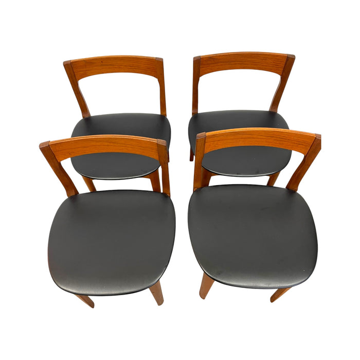 Mid-Century Modern Teak Dining Chairs UK Import – Set of 4 Danish Modern Style Black Vinyl Side Chairs