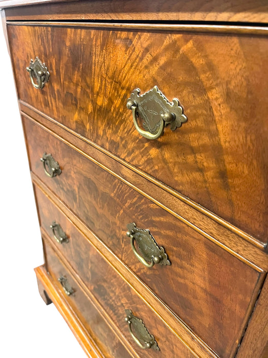 Vintage Four Drawer Chest with Figured Veneer, Dovetailed Drawers and Brass-Toned Hardware UK Import