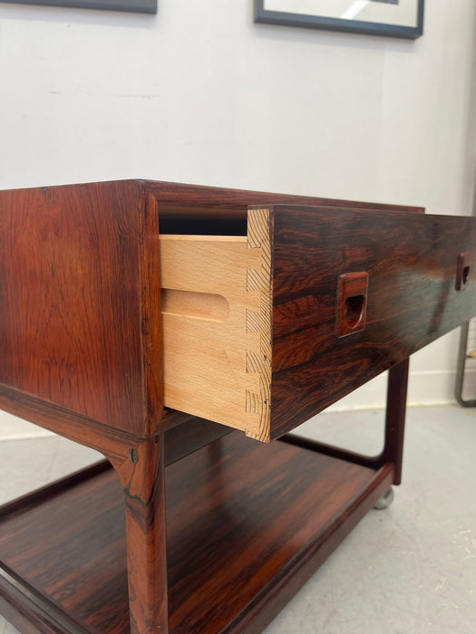 Vintage Danish Modern Rosewood Side Table on Casters. Uk Import