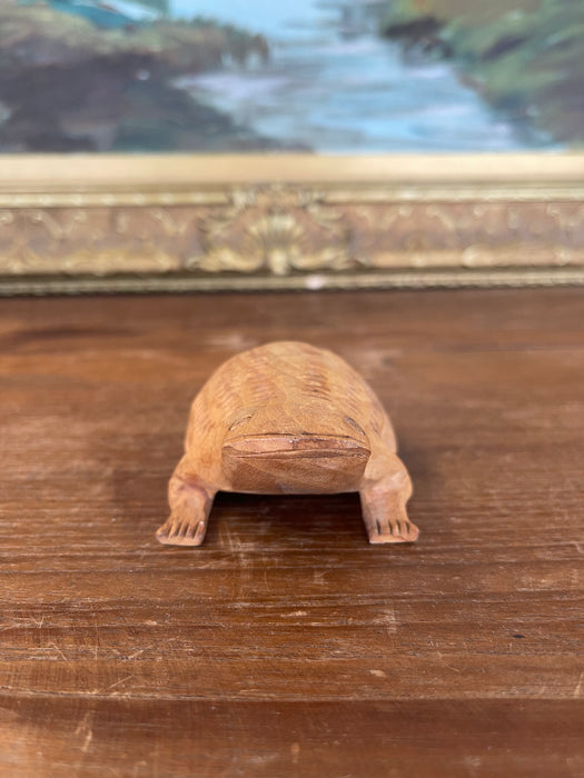 Hand-Carved Mid-20th Century Wooden Frog Sculpture with Incised Detailing
