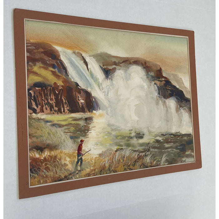 Vintage Signed Waterfall and Hunter Landscape Artwork