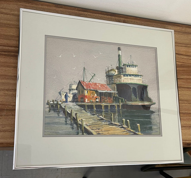 Vintage Framed Original Watercolor Titled “ Ferry for Sale “ by Coe