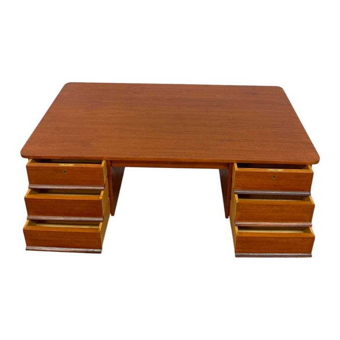 Vintage Mid Century Modern Danish Teak Executive Desk with Rear Bookshelf
