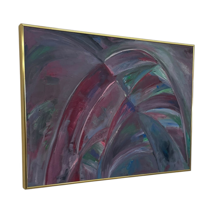 Large Abstract Expressionist Painting in Brass Toned Frame, Modern Color Field Wall Art