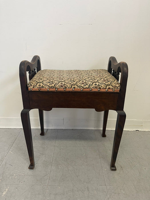 Vintage Cushioned Upholstered Stool With Storage and Wooden Frame.