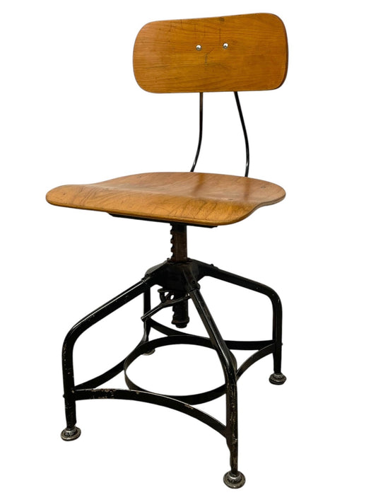 Vintage Industrial Adjustable Height Drafting Chair with Bentwood Seat