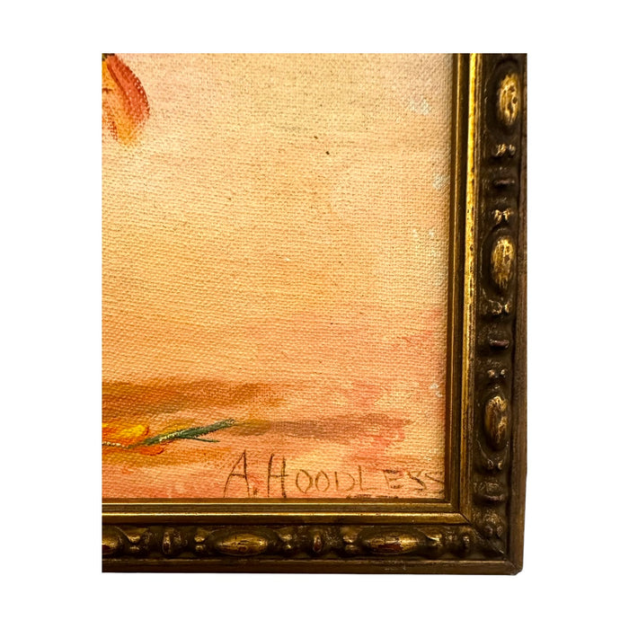 Vintage Floral Still Life Oil Painting – Signed A. Hoodless – Framed Impressionist Flower Art